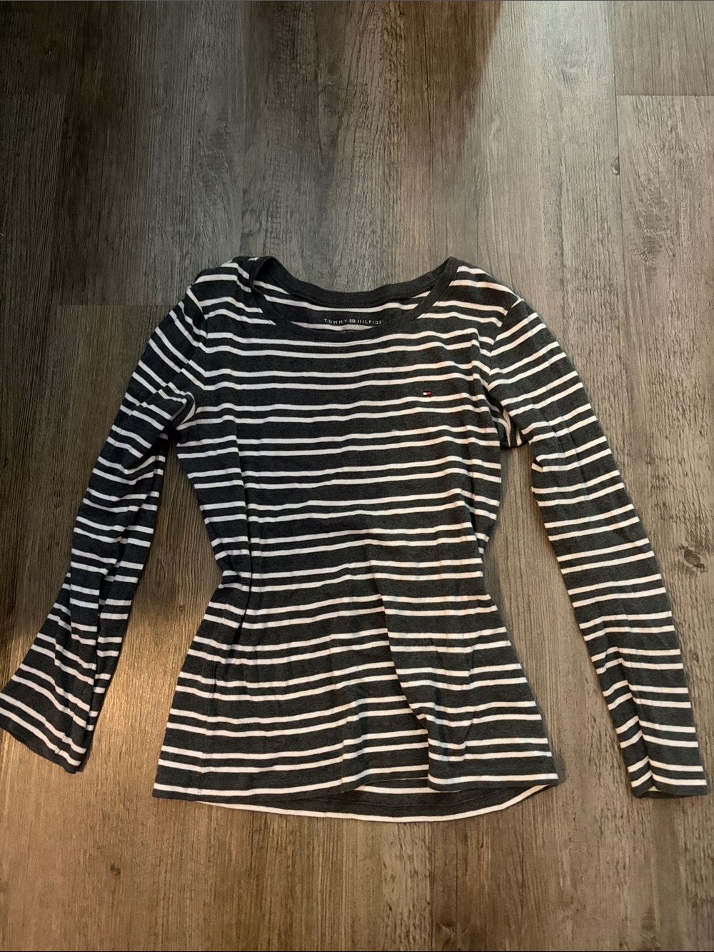 Tommy Hilfiger Black and White Striped Long Sleeve Tee
